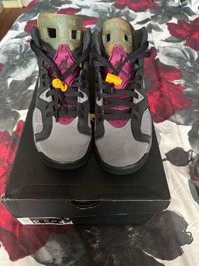 Jordan Kids Sneakers — Gray, Purple & Olive with Yellow Accents
